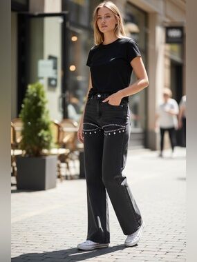 Forever 21 Premium High Rise Wide Leg Cut-Out Denim Jeans | NWT